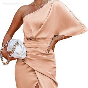 STUNNING ONE SHOULDER SATAIN COCKTAIL DRESS